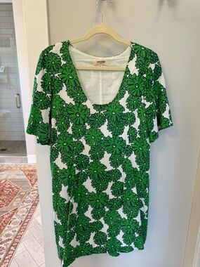 Anthropologie Green and White Floral Mini Dress